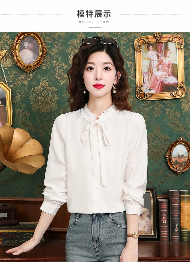 2026 새로운 프랑스식 달콤함 레트로 스탠드 칼라 셔츠 문예 화이트 아름다운 작은 셔츠 맨위 봄 가을 상세 이미지 11