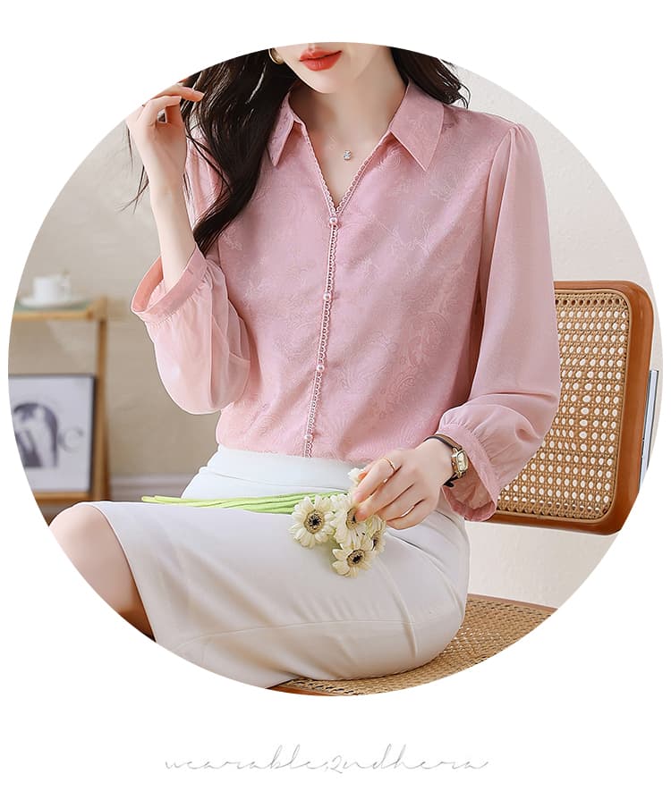 실사 2026 새로운 폴로 칼라 레이스 단색 다용도 여성 셔츠 상세 이미지 15