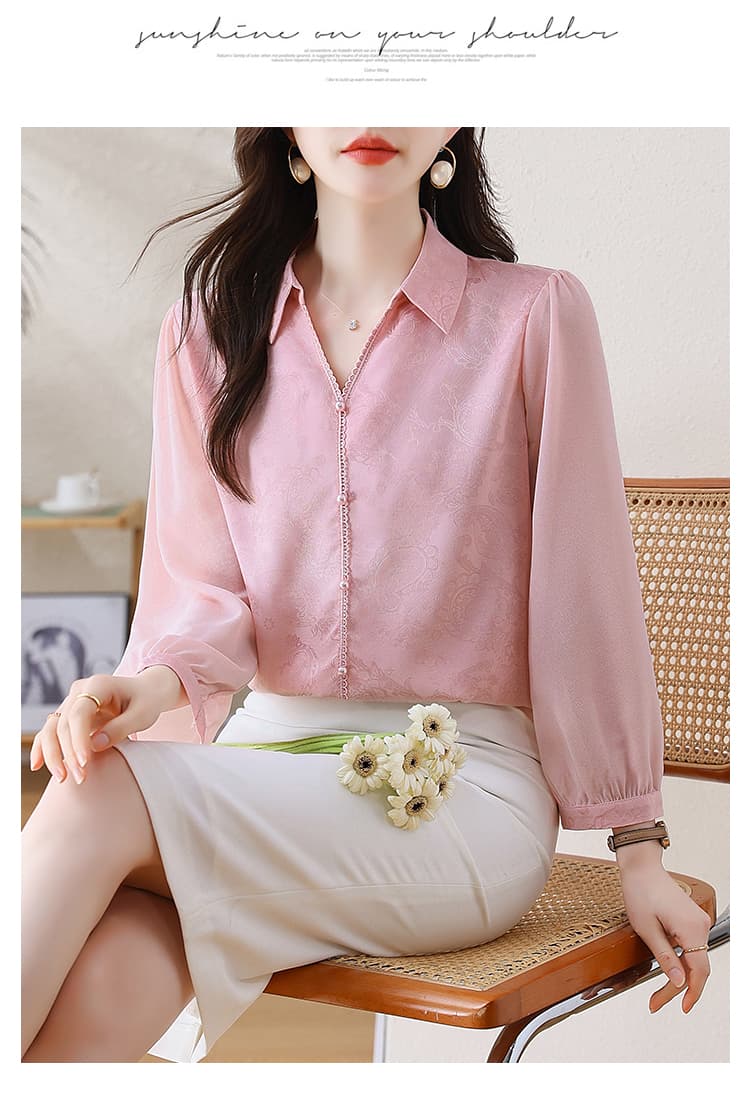 실사 2026 새로운 폴로 칼라 레이스 단색 다용도 여성 셔츠 상세 이미지 19