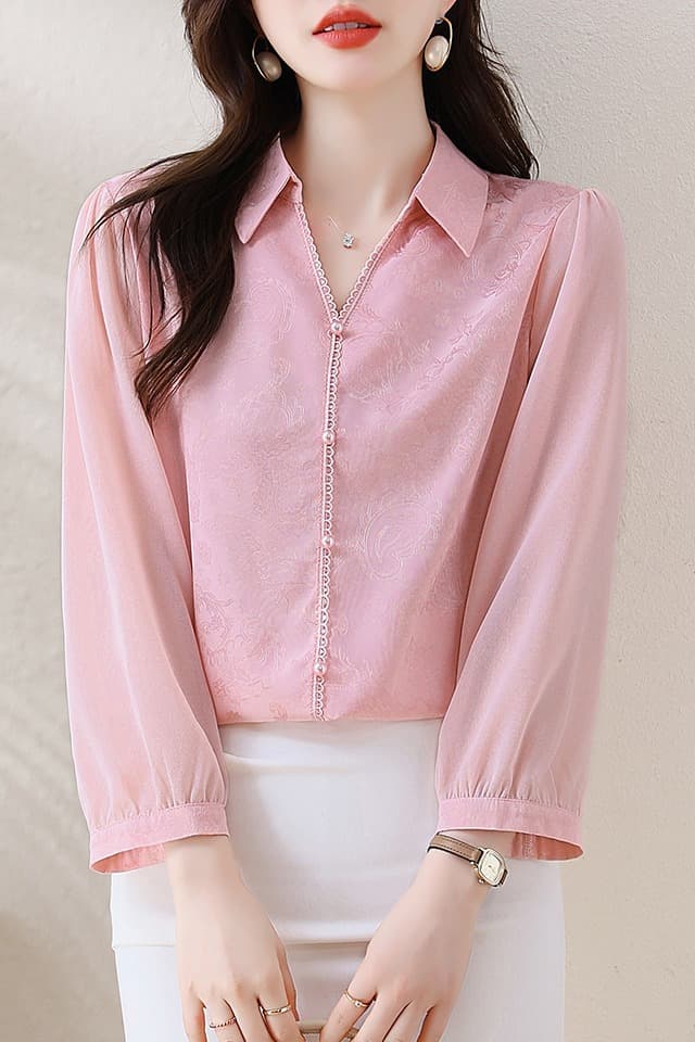 실사 2026 새로운 폴로 칼라 레이스 단색 다용도 여성 셔츠 이미지 7