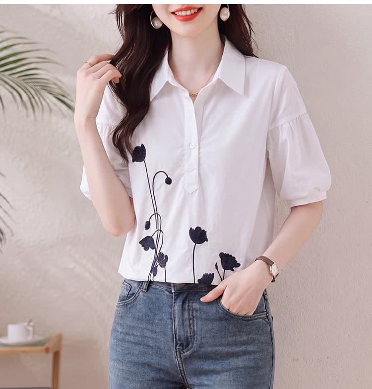 실사 연꽃 연못 달빛 여름 새로운 패션 무거운 공예 꽃무늬 자수 외국 가스 연령 감소 다용도 셔츠 맨위 상세 이미지 19