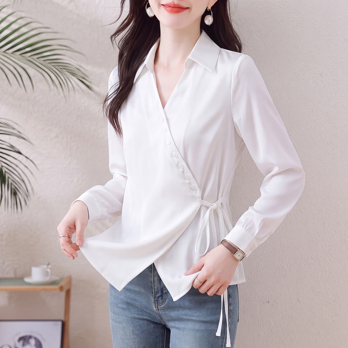프랑스식 빛 럭셔리 화이트 여성 셔츠 가을 긴팔 고급 센스 품격 출퇴근 도루 센스 품격 패션 맨위 이미지 3