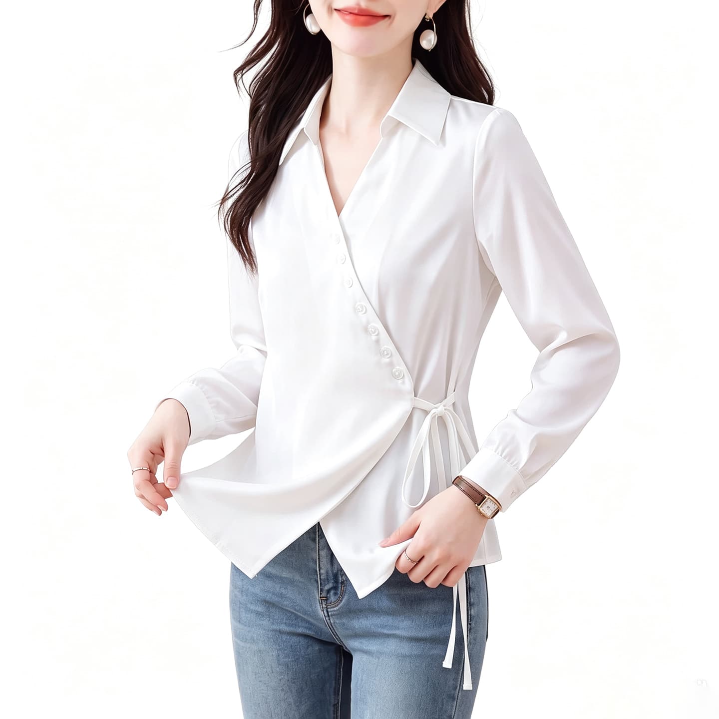 프랑스식 빛 럭셔리 화이트 여성 셔츠 가을 긴팔 고급 센스 품격 출퇴근 도루 센스 품격 패션 맨위 이미지 5