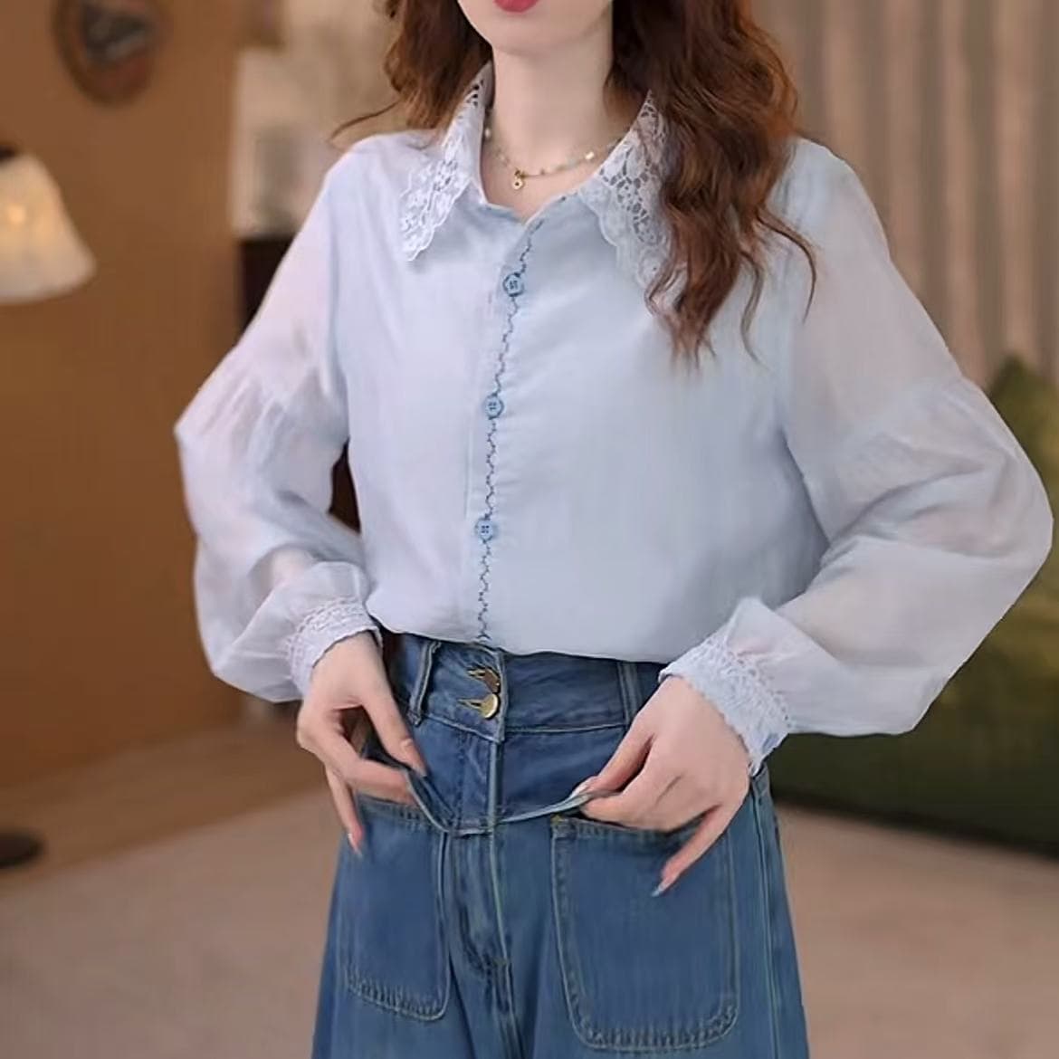 부드러운 셔츠 캐주얼 다용도 셔츠 긴팔 여성 셔츠 이미지 2