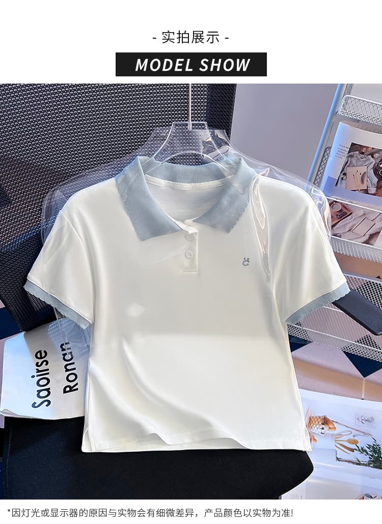실사 2025 년 여름 새로운 여성 의류 루즈핏 POLO 셔츠 반팔 티셔츠 고유 한 Chic 작은 대중 디자인 센스 상세 이미지 11