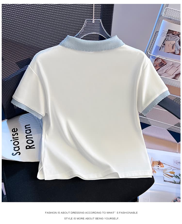 실사 2025 년 여름 새로운 여성 의류 루즈핏 POLO 셔츠 반팔 티셔츠 고유 한 Chic 작은 대중 디자인 센스 상세 이미지 15