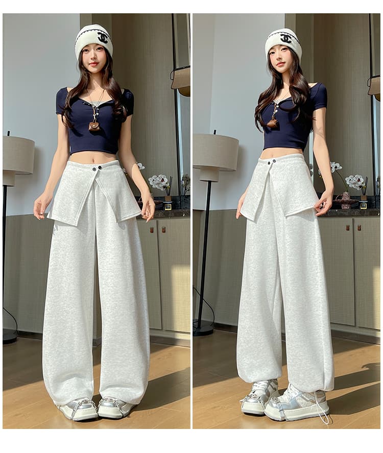 실사 2026 년 한 부서 패션 넓은 다리 모통이 칼 바지 하이웨이스트 디스플레이 농땡이 부리다 랩스커트팬츠 바지 둘 착용 캐주얼 긴 바지 상세 이미지 22