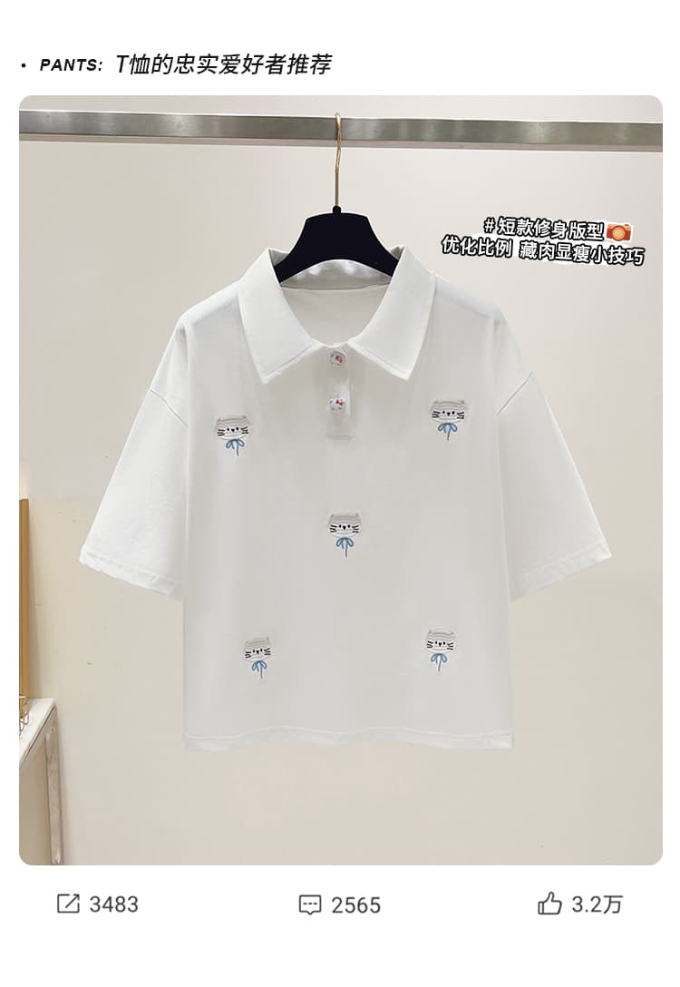 실사 2026 년 이른 봄 새로운 여성 의류 티셔츠 자수 폴로 칼라 반팔 POLO 셔츠 루즈핏 연령 감소 작은 키 상세 이미지 3