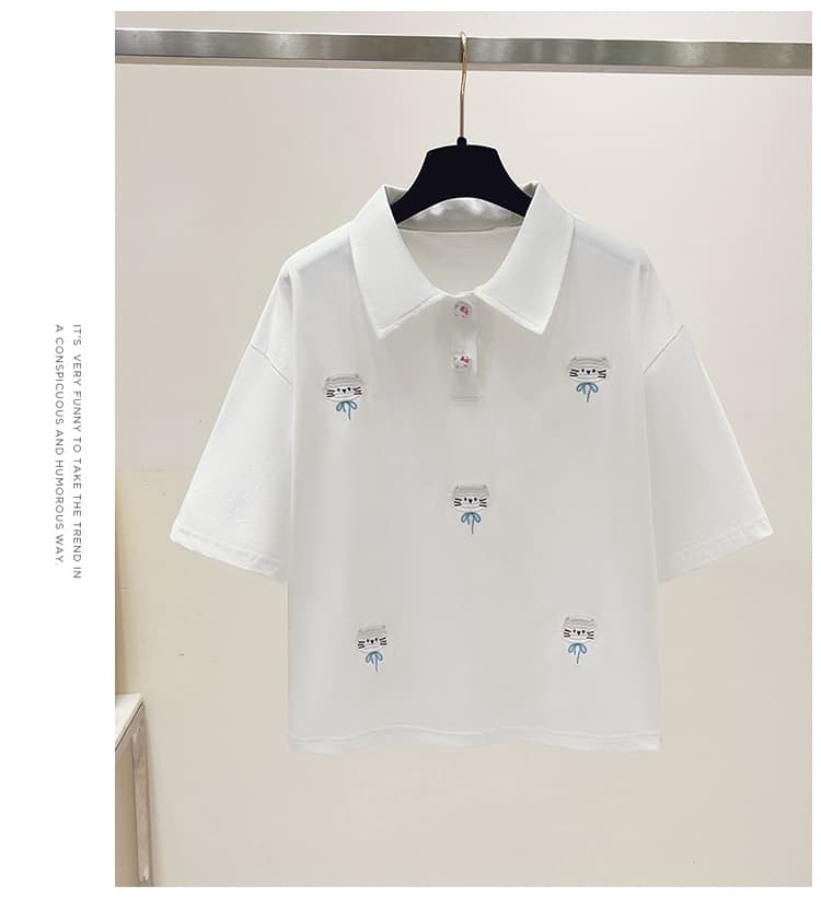 실사 2026 년 이른 봄 새로운 여성 의류 티셔츠 자수 폴로 칼라 반팔 POLO 셔츠 루즈핏 연령 감소 작은 키 상세 이미지 16