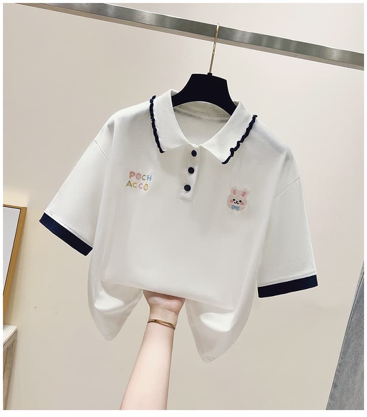실사 2026 년 여름 새로운 여성 의류 반팔 티셔츠 POLO 칼라 달콤함 반팔 캐주얼 루즈핏 패션 맨위 상세 이미지 15