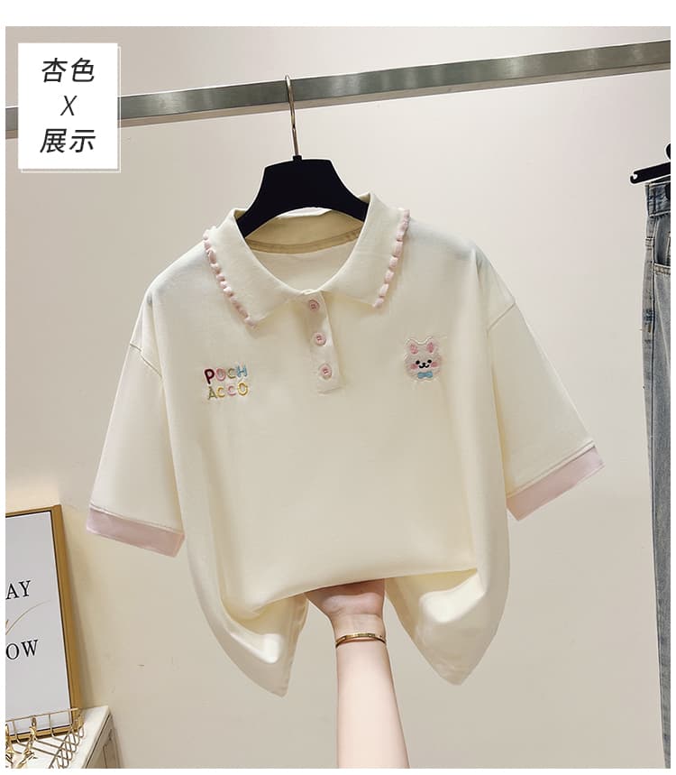 실사 2026 년 여름 새로운 여성 의류 반팔 티셔츠 POLO 칼라 달콤함 반팔 캐주얼 루즈핏 패션 맨위 상세 이미지 20