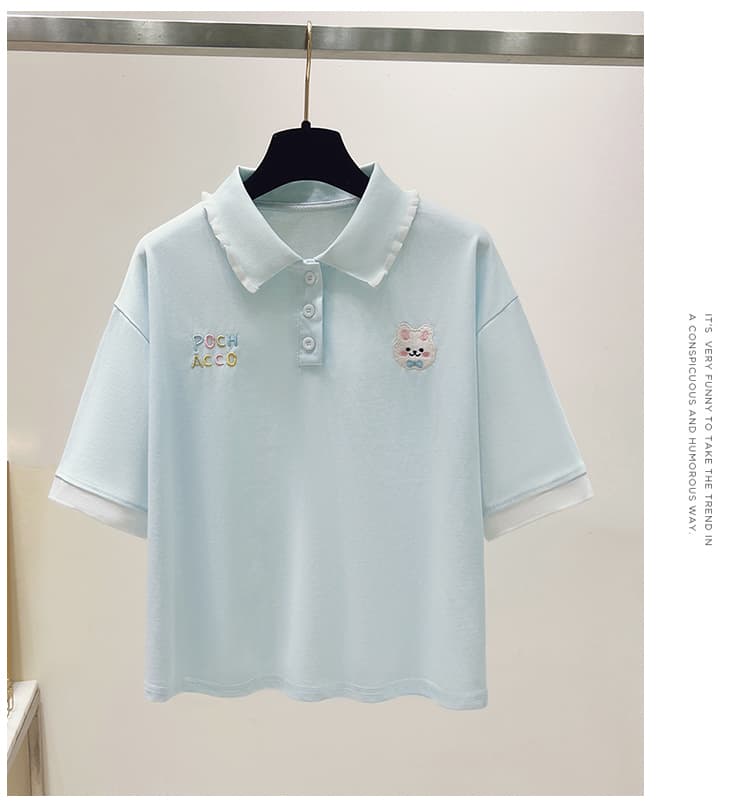 실사 2026 년 여름 새로운 여성 의류 반팔 티셔츠 POLO 칼라 달콤함 반팔 캐주얼 루즈핏 패션 맨위 상세 이미지 27