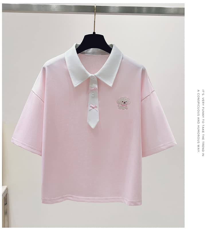 실사 2026 년 여름 새로운 여성 의류 반팔 티셔츠 패치워크 색상 POLO 칼라 학원 스타일 소녀 외국 가스 맨위 상세 이미지 27