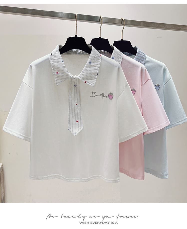 실사 2026 년 여름 새로운 여성 의류 반팔 티셔츠 패치워크 색상 POLO 칼라 학원 스타일 외국 가스 달콤함 POLO 셔츠 상세 이미지 13