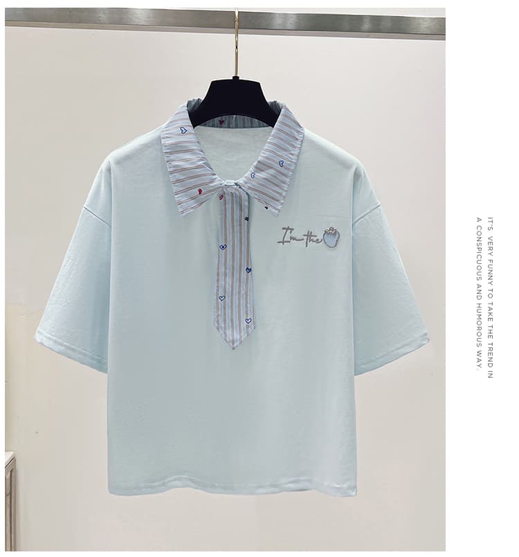 실사 2026 년 여름 새로운 여성 의류 반팔 티셔츠 패치워크 색상 POLO 칼라 학원 스타일 외국 가스 달콤함 POLO 셔츠 상세 이미지 27