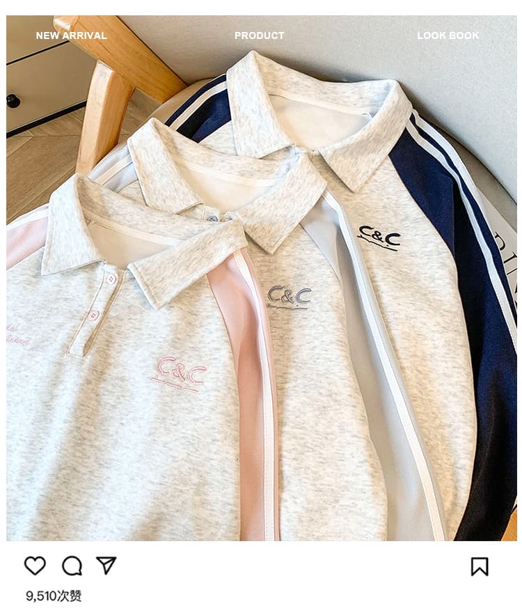 실사 2026 년 가을 새로운 여성 의류 긴팔 후드티 폴로 칼라 polo 삽입 어깨 소매 루즈핏 학생 연령 감소 캐주얼 상세 이미지 3