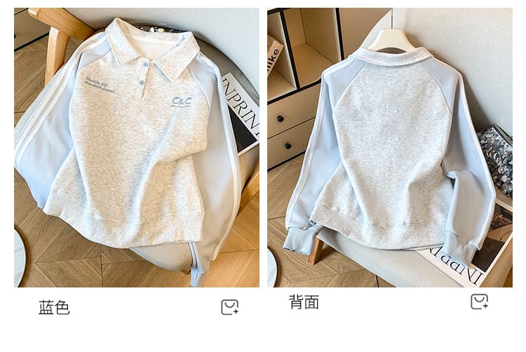 실사 2026 년 가을 새로운 여성 의류 긴팔 후드티 폴로 칼라 polo 삽입 어깨 소매 루즈핏 학생 연령 감소 캐주얼 상세 이미지 13