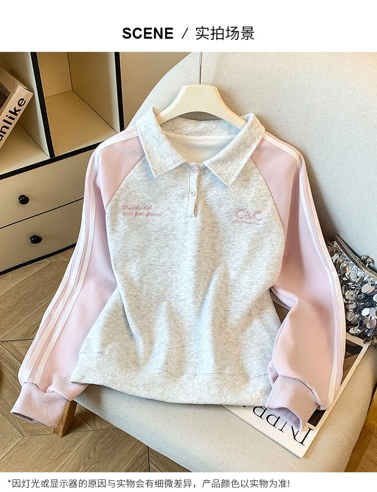 실사 2026 년 가을 새로운 여성 의류 긴팔 후드티 폴로 칼라 polo 삽입 어깨 소매 루즈핏 학생 연령 감소 캐주얼 상세 이미지 14