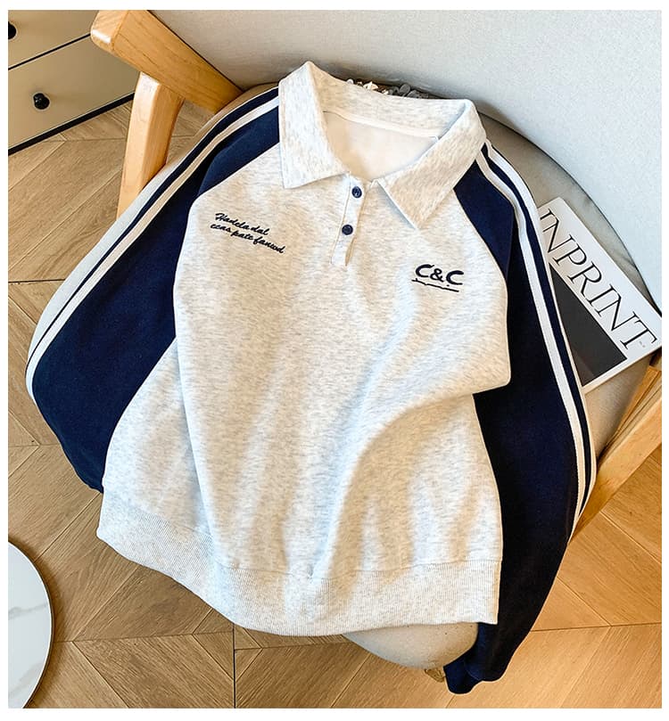 실사 2026 년 가을 새로운 여성 의류 긴팔 후드티 폴로 칼라 polo 삽입 어깨 소매 루즈핏 학생 연령 감소 캐주얼 상세 이미지 18