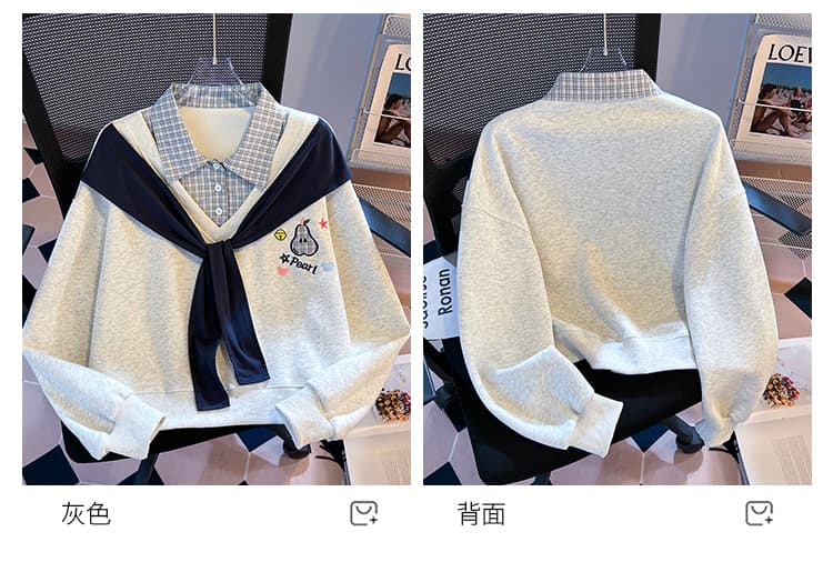 실사 2026 년 가을 새로운 여성 의류 후드티 POLO 칼라 페이크 레이어드 한 부서 중학교 고등학생 맨위 상세 이미지 13