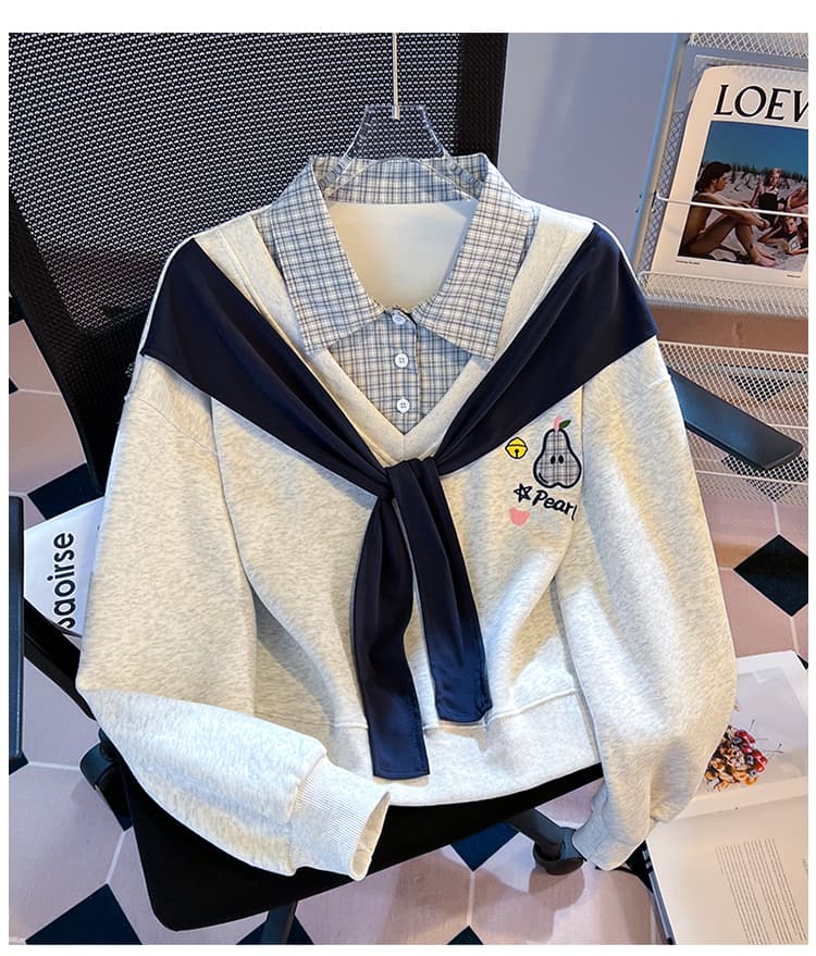 실사 2026 년 가을 새로운 여성 의류 후드티 POLO 칼라 페이크 레이어드 한 부서 중학교 고등학생 맨위 상세 이미지 24