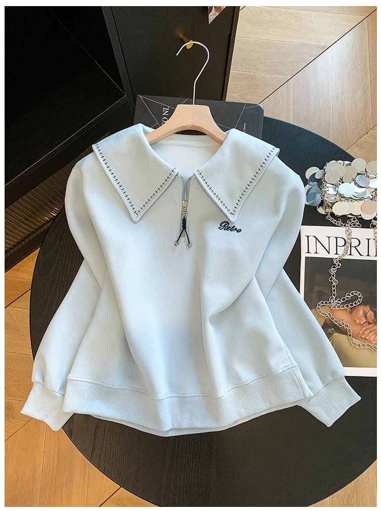 실사 2026 년 가을 새로운 여성 의류 후드티 한국 스타일 캐주얼 바람 POLO 칼라 하프 지퍼 0 루즈핏 패션 여성 상세 이미지 16