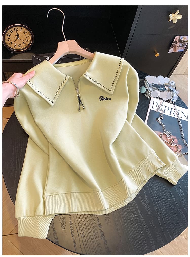 실사 2026 년 가을 새로운 여성 의류 후드티 한국 스타일 캐주얼 바람 POLO 칼라 하프 지퍼 0 루즈핏 패션 여성 상세 이미지 25