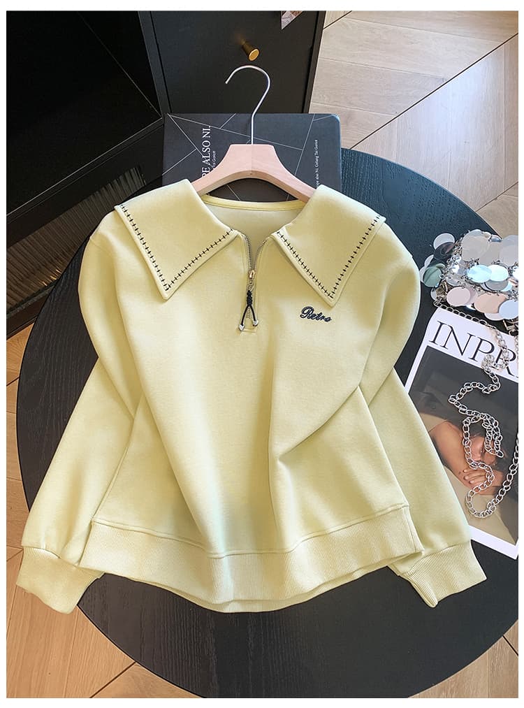 실사 2026 년 가을 새로운 여성 의류 후드티 한국 스타일 캐주얼 바람 POLO 칼라 하프 지퍼 0 루즈핏 패션 여성 상세 이미지 26