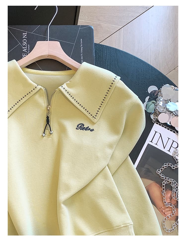 실사 2026 년 가을 새로운 여성 의류 후드티 한국 스타일 캐주얼 바람 POLO 칼라 하프 지퍼 0 루즈핏 패션 여성 상세 이미지 28