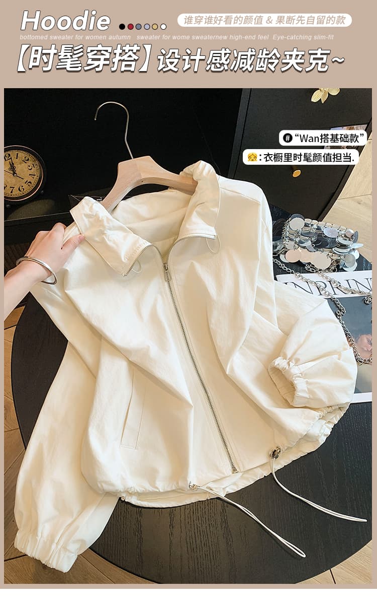 실사 2026 년 가을 새로운 여성 의류 맨위 바람막이 한 부서 루즈핏 슬림해 보이는 캐주얼 펌프 로프 재킷 재킷 상세 이미지 1
