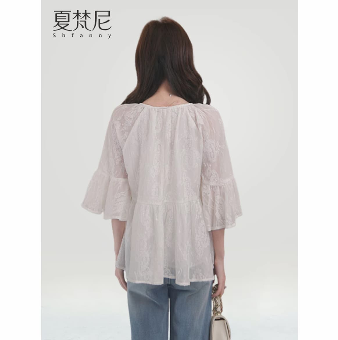 프랑스식 레이스 주간 실크 여성 셔츠 2026 여름 술 로프 나팔 소매 가벼움 통기성 느긋한 맨위 여성 상세 이미지 3