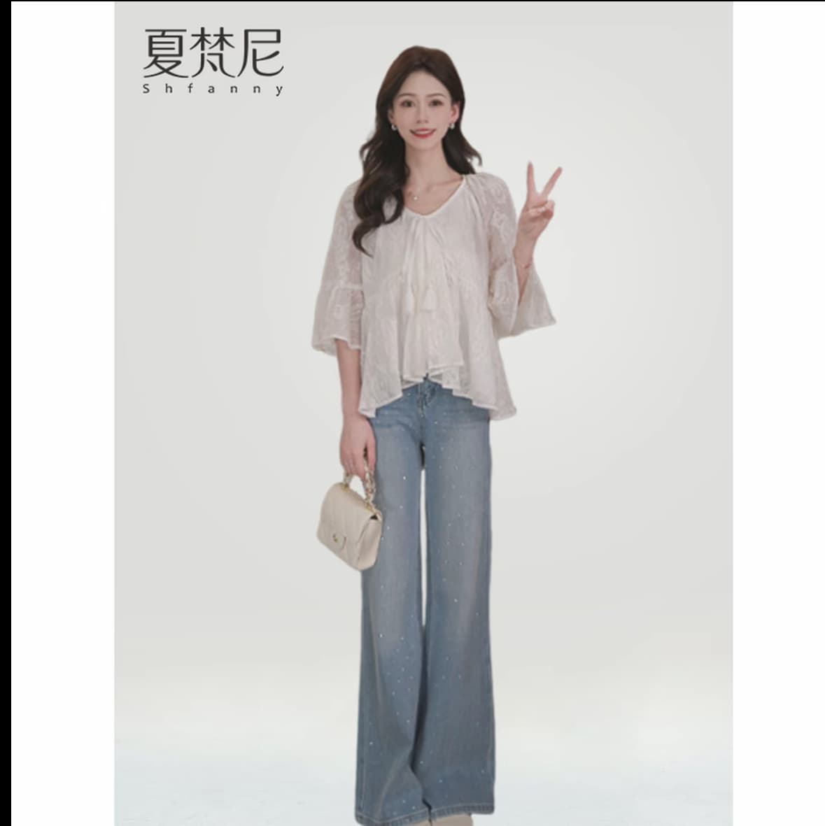 프랑스식 레이스 주간 실크 여성 셔츠 2026 여름 술 로프 나팔 소매 가벼움 통기성 느긋한 맨위 여성 상세 이미지 4