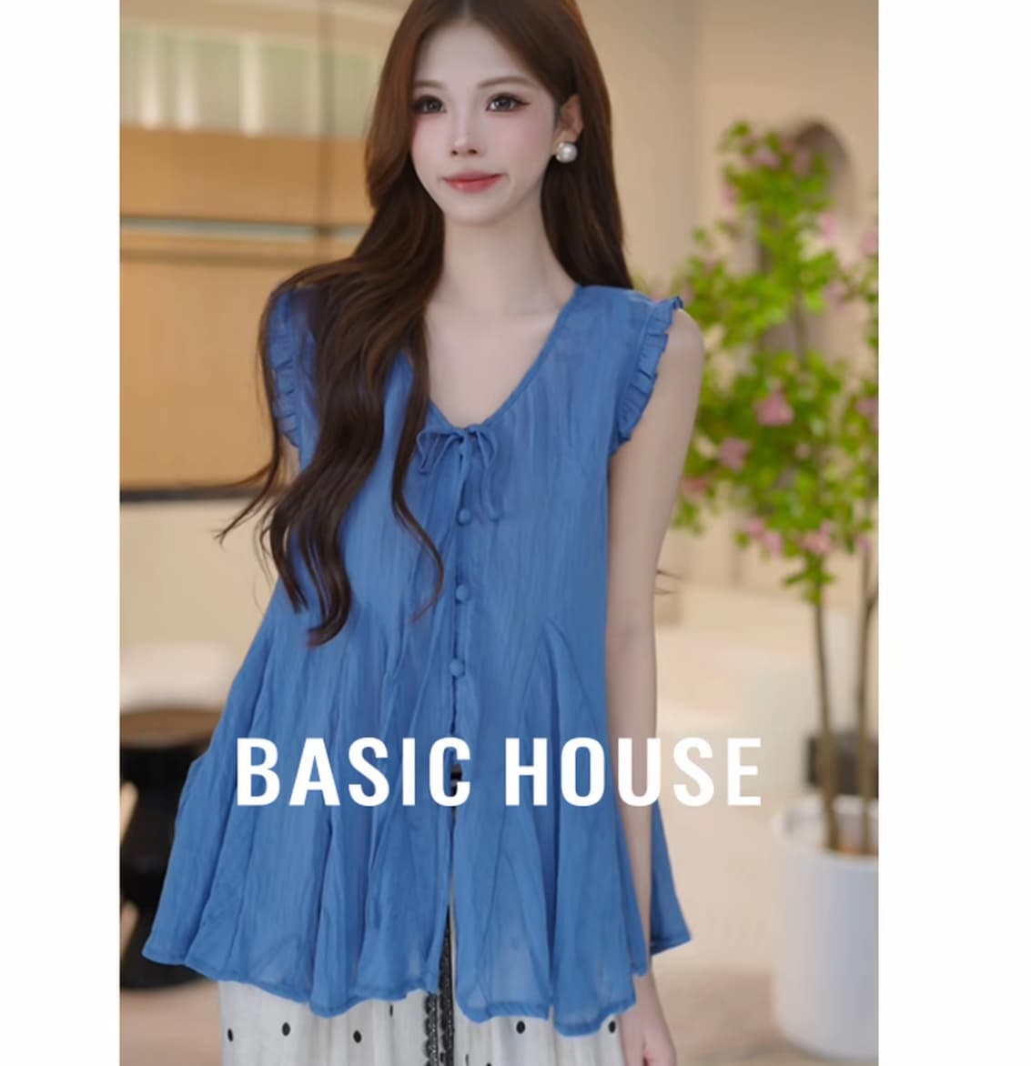 여름 새로운 한 부서 ins 바람 허리 수축 민소매 여성 셔츠 디자인 센스 펌프 로프 V넥 고유 한 Chic 루즈핏 맨위 상세 이미지 1