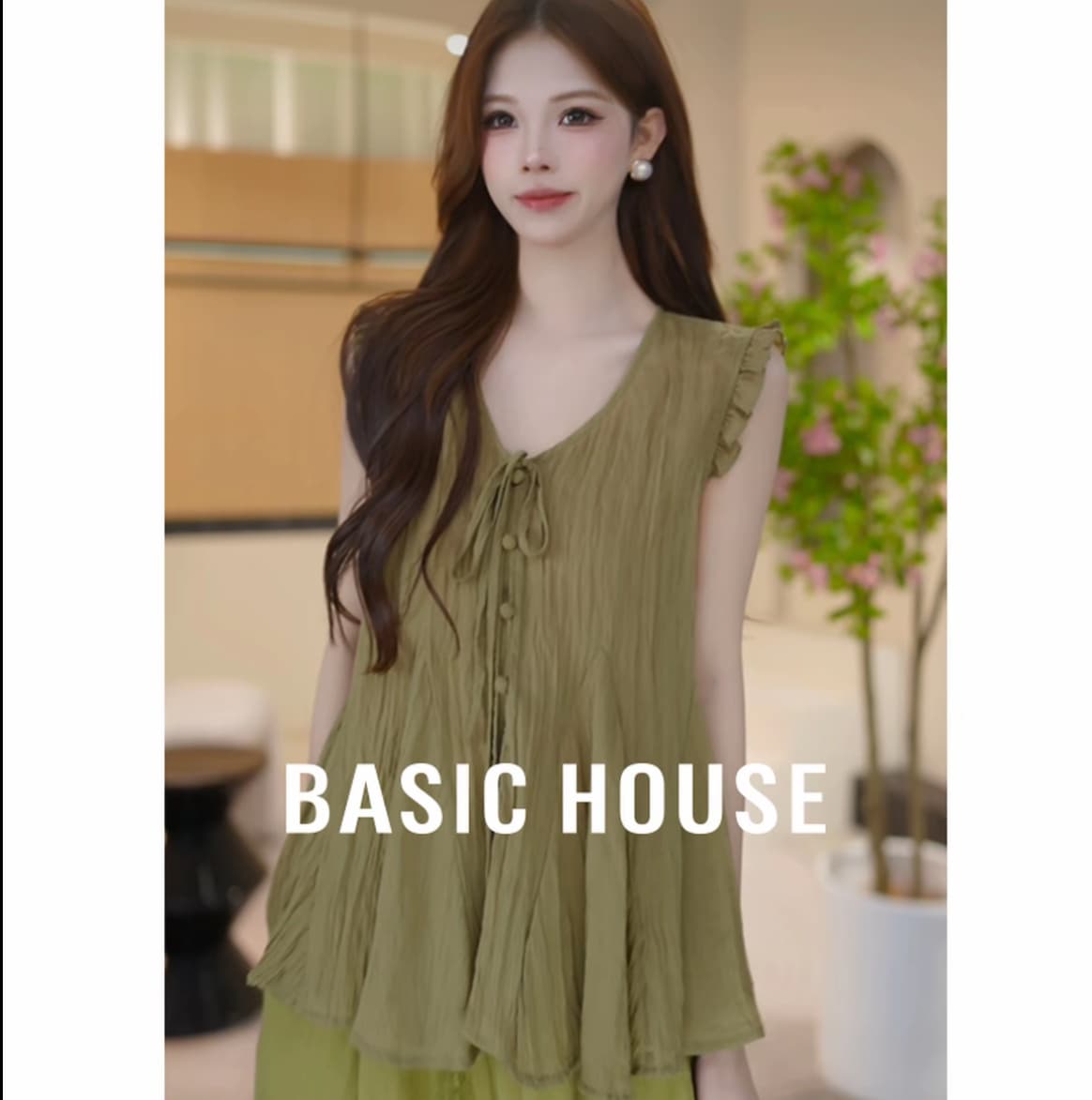 여름 새로운 한 부서 ins 바람 허리 수축 민소매 여성 셔츠 디자인 센스 펌프 로프 V넥 고유 한 Chic 루즈핏 맨위 상세 이미지 3