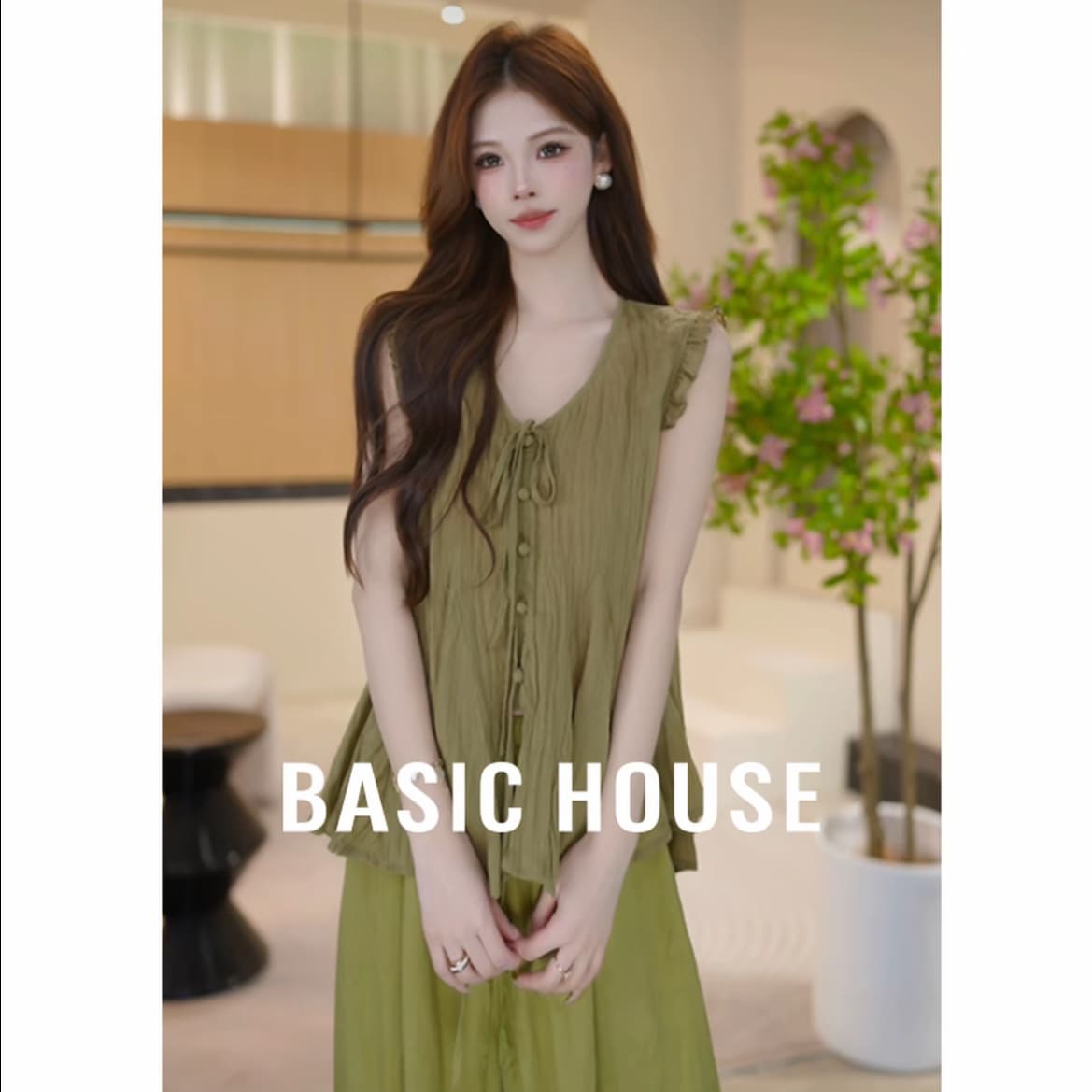 여름 새로운 한 부서 ins 바람 허리 수축 민소매 여성 셔츠 디자인 센스 펌프 로프 V넥 고유 한 Chic 루즈핏 맨위 상세 이미지 4