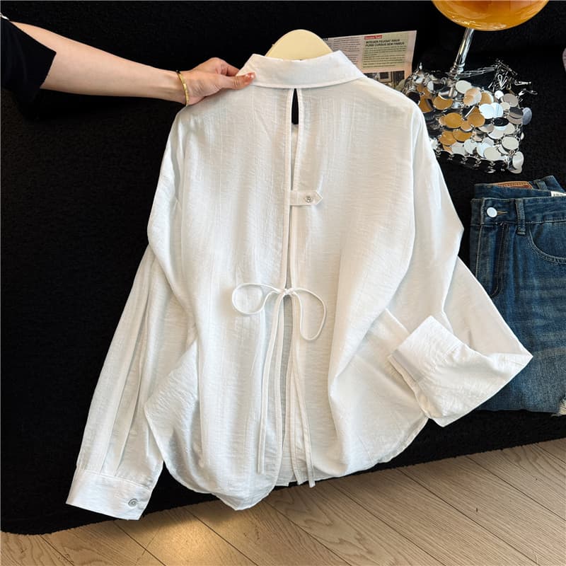 여름 패션 통기성 프로 피부 레이스업 허리 수축 여성 셔츠 중간 길이 자외선 차단 트임 재킷 느긋한 바람 맨위 상세 이미지 38