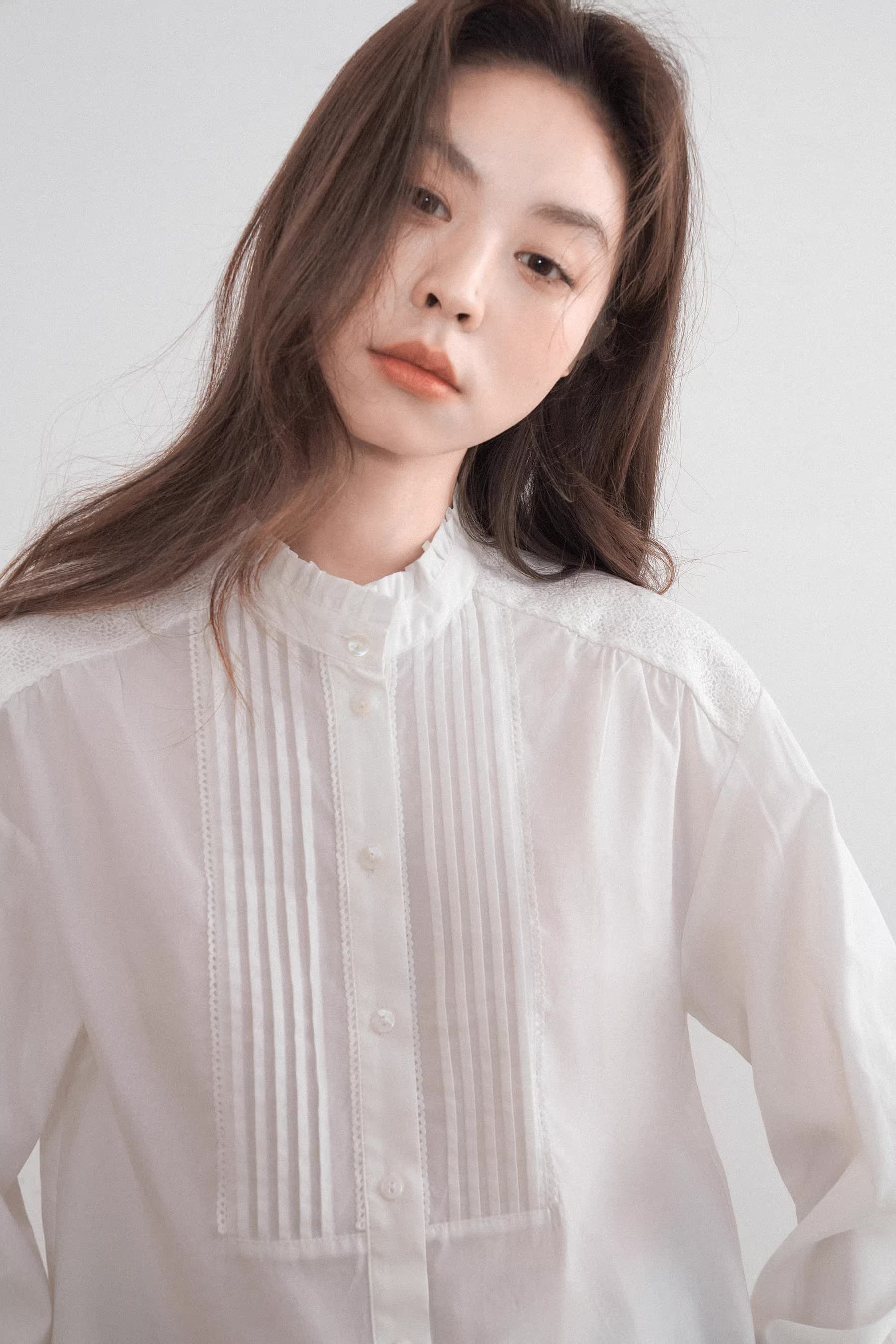 코치 직장 착용 가져 가라. 장기 Pleat 화이트 여성 셔츠 봄 긴팔 레이스 칼라 프랑스식 품격 맨위 상세 이미지 7