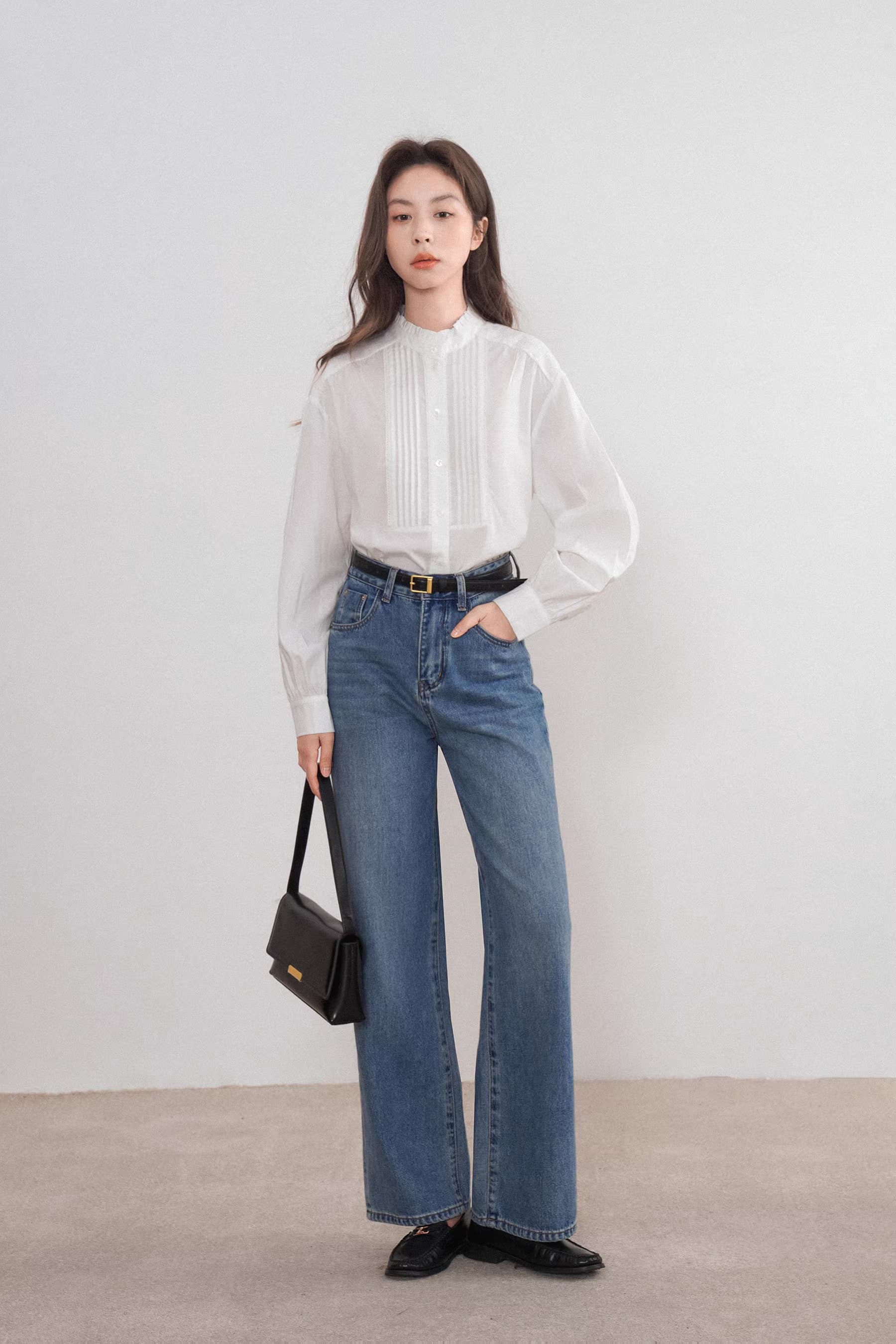 코치 직장 착용 가져 가라. 장기 Pleat 화이트 여성 셔츠 봄 긴팔 레이스 칼라 프랑스식 품격 맨위 상세 이미지 8