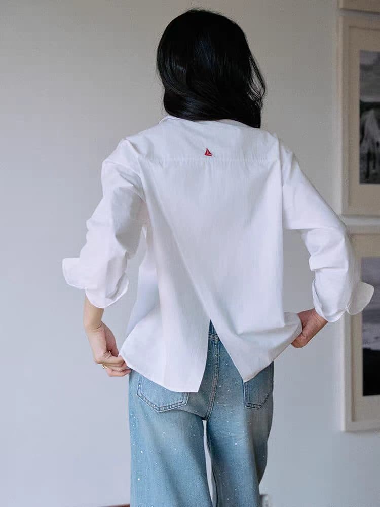 선원 주간 이후 트임 더블 색상 자수 클래식 여성 셔츠 봄 순면 루즈핏 맨위 상세 이미지 5