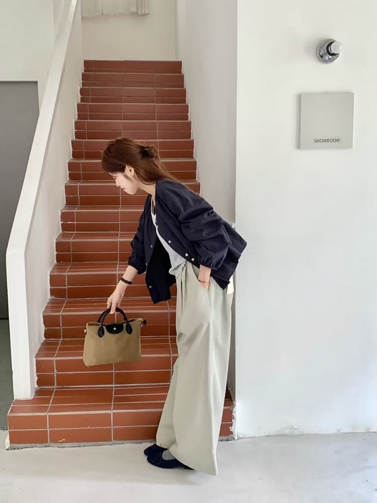 물리적 인지도 있음 업데이트 디자인 센스 라운드 넥 긴팔 짧은 외투 인사이드 가져 가라. 스트라이프 캐미솔 세트 8151 상세 이미지 6