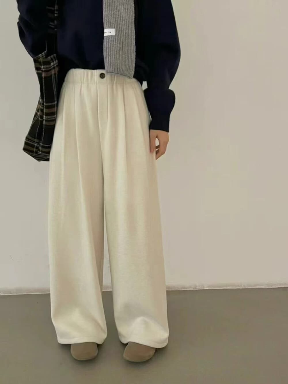 물리적 인지도 있음 업데이트 겨울 두꺼운 와이드 레깅스 바지 허리밴드 보온 스트레이트 캐주얼 긴 바지 상세 이미지 2