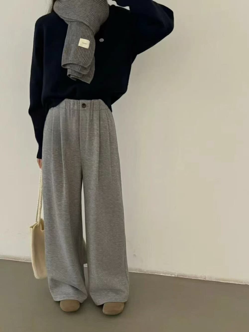 물리적 인지도 있음 업데이트 겨울 두꺼운 와이드 레깅스 바지 허리밴드 보온 스트레이트 캐주얼 긴 바지 상세 이미지 7