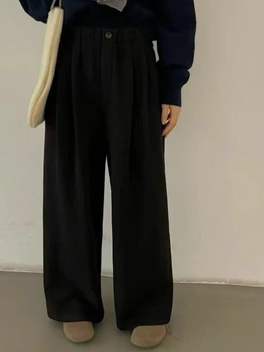 물리적 인지도 있음 업데이트 겨울 두꺼운 와이드 레깅스 바지 허리밴드 보온 스트레이트 캐주얼 긴 바지 상세 이미지 10