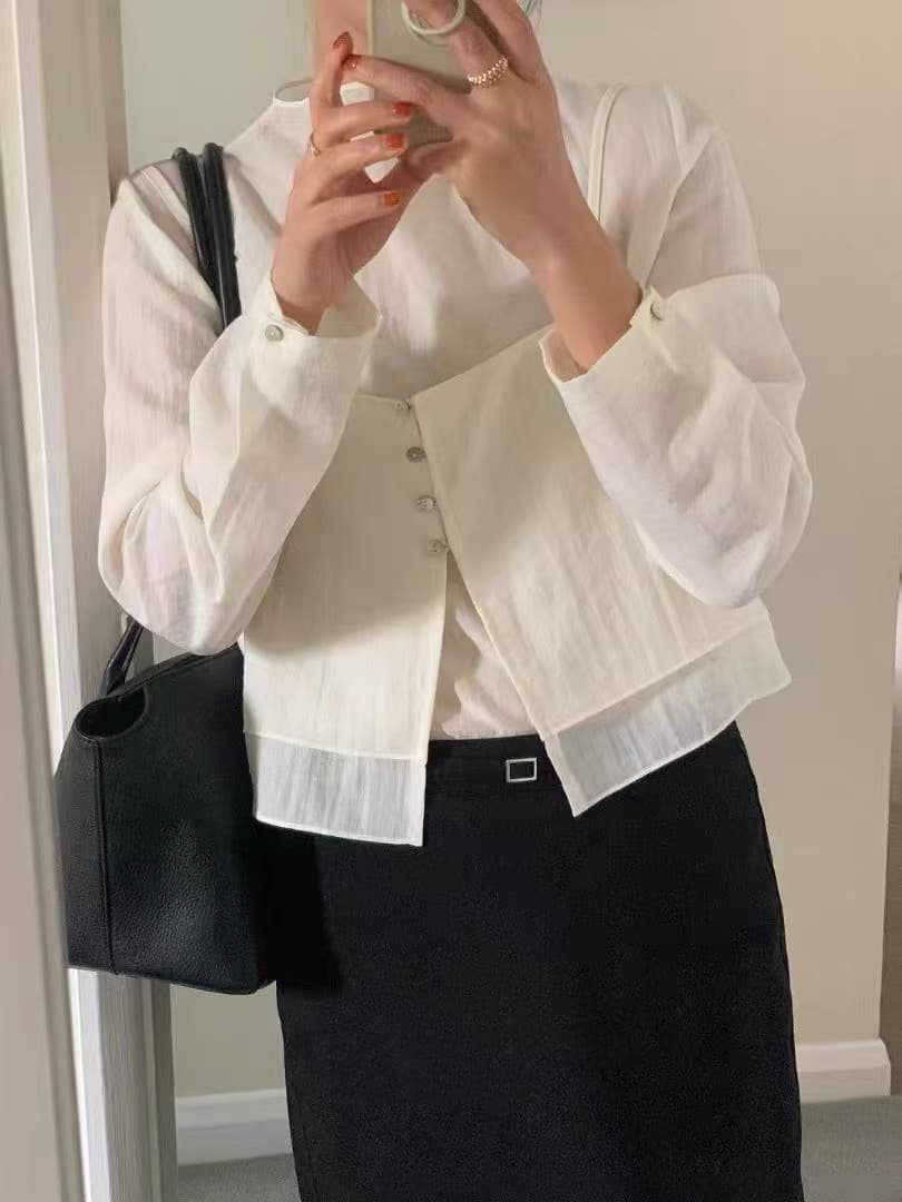 물리적 인지도 있음 업데이트 한국 품격 반하이넥 단색 다용도 일상 출퇴근 긴팔 셔츠 투피스 세트 상세 이미지 4