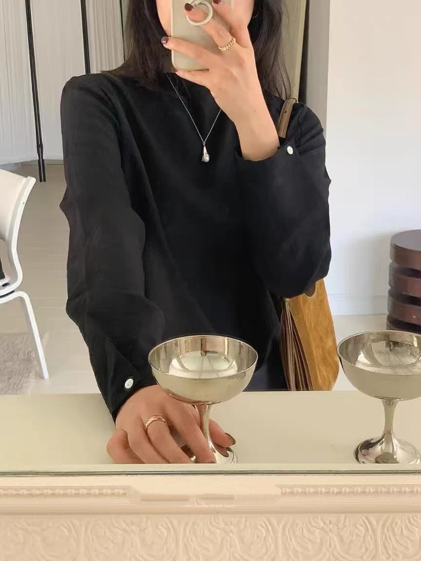 물리적 인지도 있음 업데이트 한국 품격 반하이넥 단색 다용도 일상 출퇴근 긴팔 셔츠 투피스 세트 상세 이미지 12