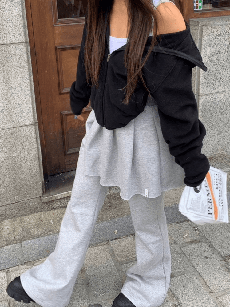 물리적 인지도 있음 업데이트 봄 신제품 플리츠 스커트 페이크 레이어드 치마바지 부츠컷 캐주얼 바지 와이드 레깅스 바지 상세 이미지 3