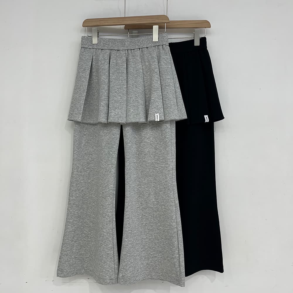 물리적 인지도 있음 업데이트 봄 신제품 플리츠 스커트 페이크 레이어드 치마바지 부츠컷 캐주얼 바지 와이드 레깅스 바지 상세 이미지 14