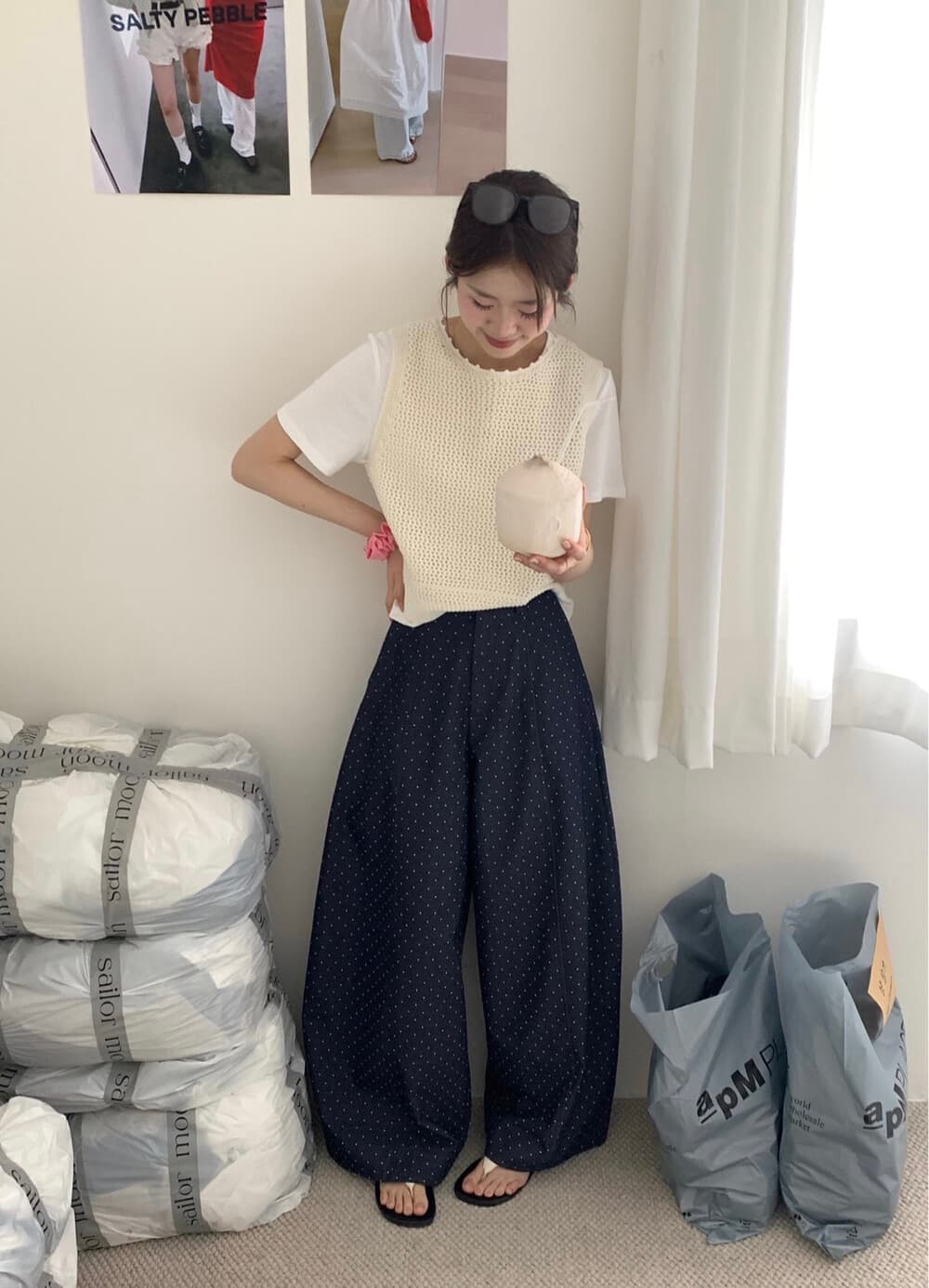 물리적 인지도 있음 업데이트 한 부서 도트 무늬 풍선 바지 캐주얼 바지 8792 상세 이미지 4