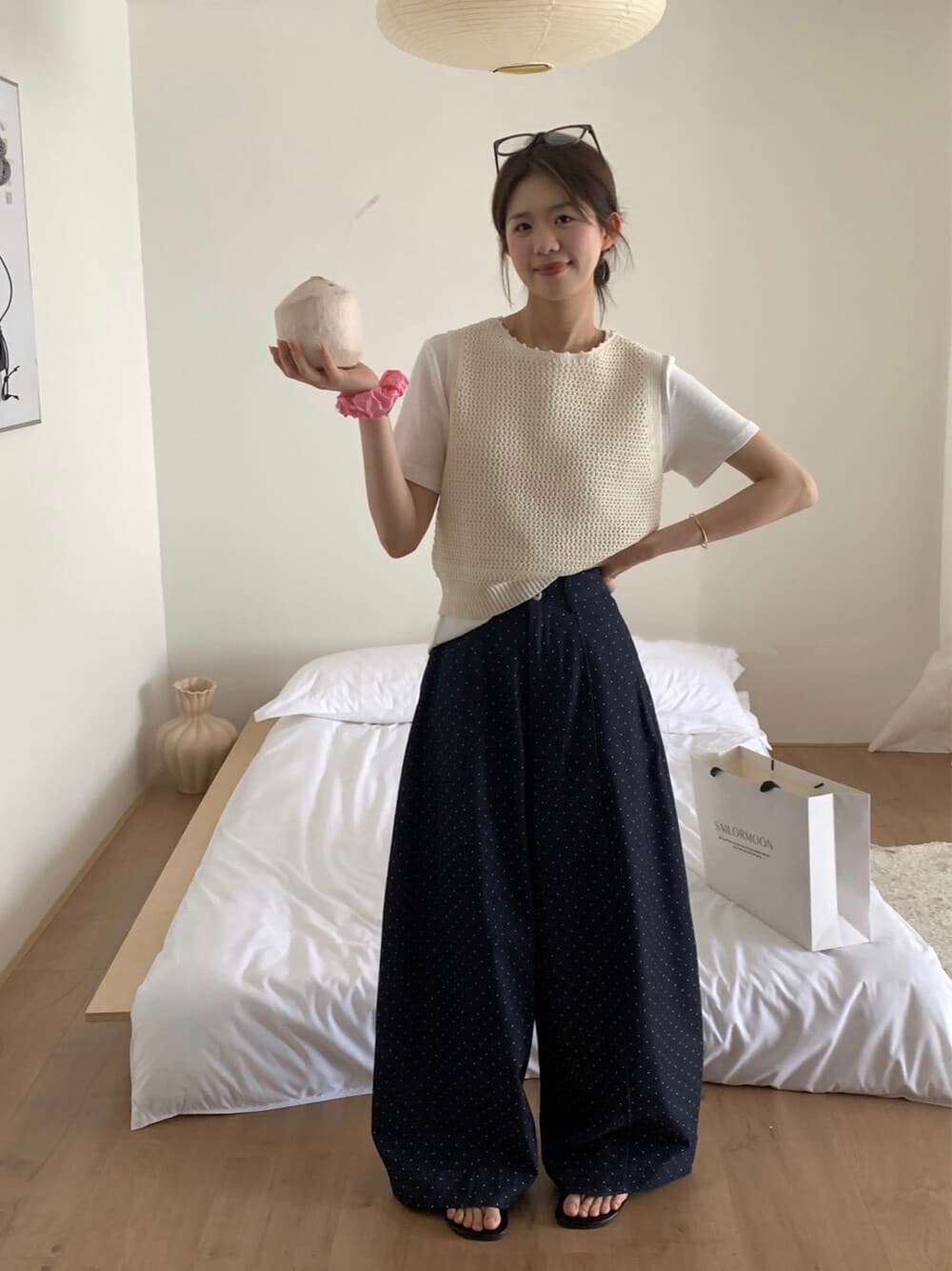 물리적 인지도 있음 업데이트 한 부서 도트 무늬 풍선 바지 캐주얼 바지 8792 상세 이미지 5