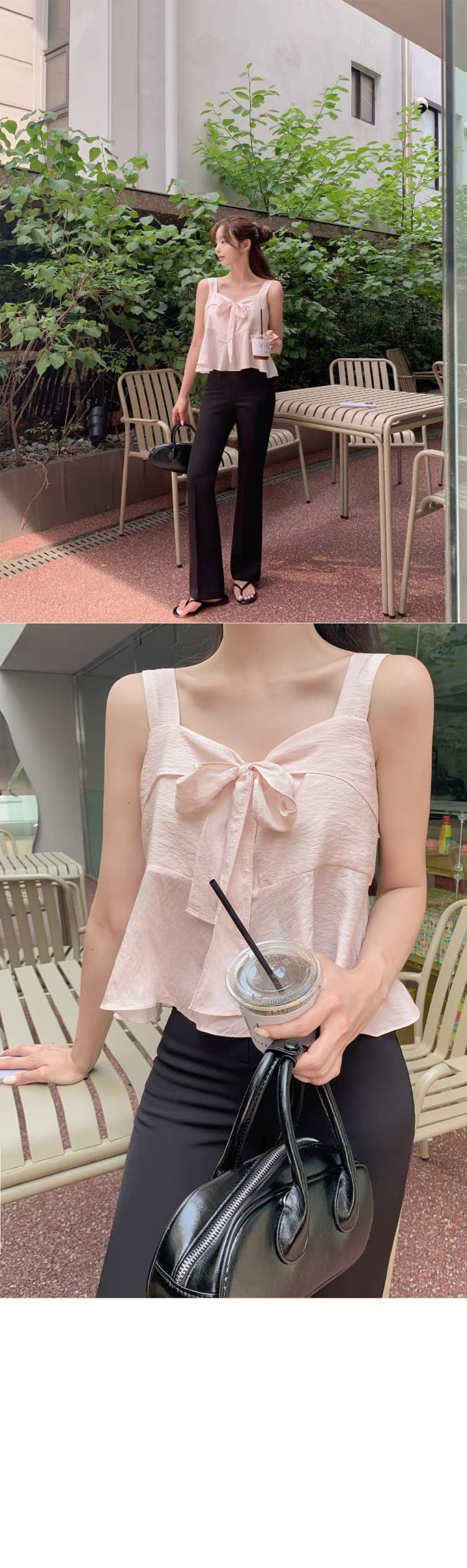 물리적 인지도 있음 업데이트 한국 여름 드레스 새로운 숙녀 나비 매듭 전후 둘 착용 슬립 여성 셔츠 8867 상세 이미지 5